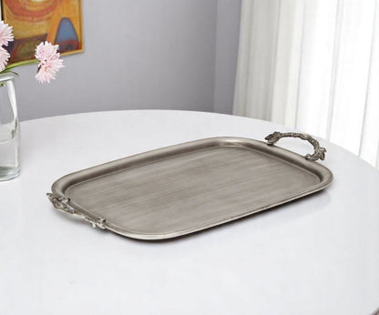 19" Silver Cast Iron Handmade Vanity Tray With Handles HomeRoots
