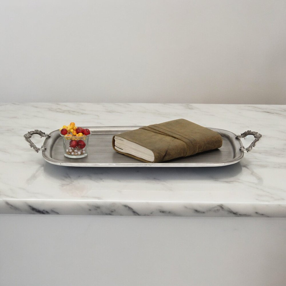 19" Silver Cast Iron Handmade Vanity Tray With Handles HomeRoots