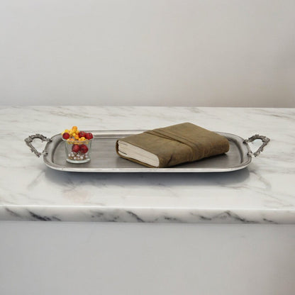19" Silver Cast Iron Handmade Vanity Tray With Handles HomeRoots