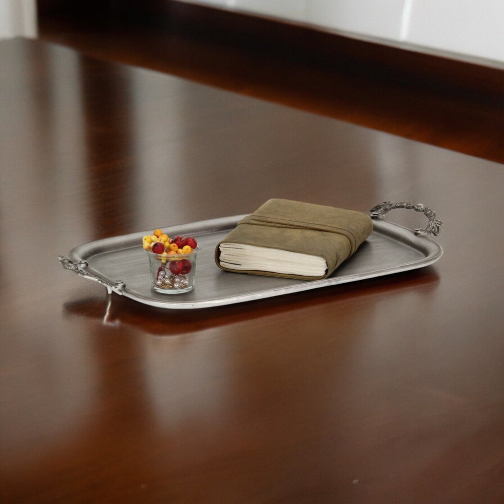 19" Silver Cast Iron Handmade Vanity Tray With Handles HomeRoots