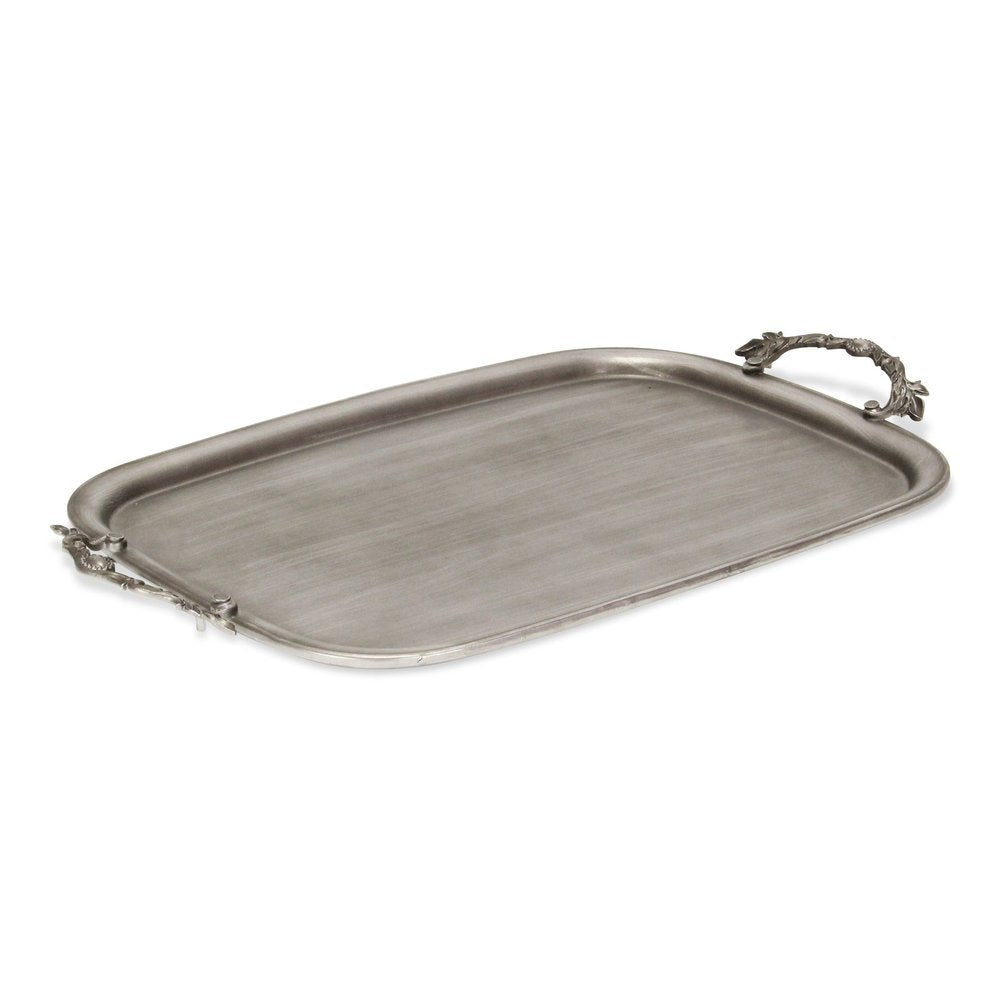 19" Silver Cast Iron Handmade Vanity Tray With Handles HomeRoots