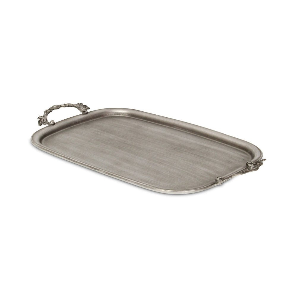 19" Silver Cast Iron Handmade Vanity Tray With Handles HomeRoots