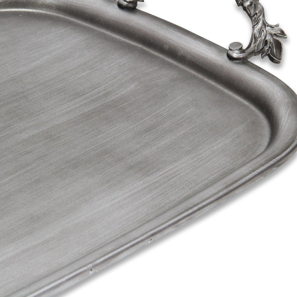 19" Silver Cast Iron Handmade Vanity Tray With Handles HomeRoots