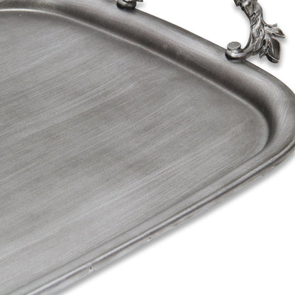 19" Silver Cast Iron Handmade Vanity Tray With Handles HomeRoots
