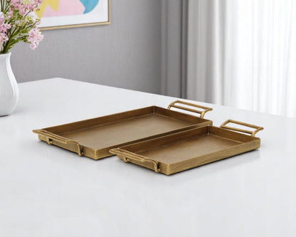 Set of Two Gold Cast Iron Handmade Vanity Trays With Handles HomeRoots