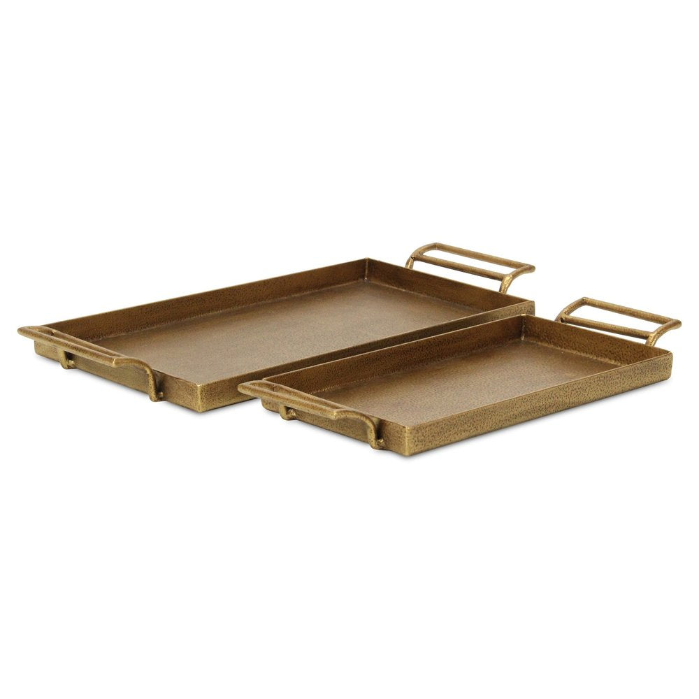 Set of Two Gold Cast Iron Handmade Vanity Trays With Handles HomeRoots