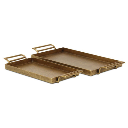 Set of Two Gold Cast Iron Handmade Vanity Trays With Handles HomeRoots