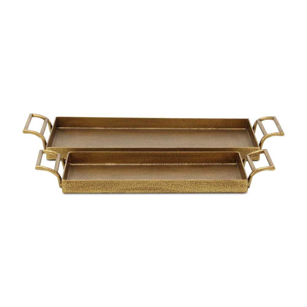 Set of Two Gold Cast Iron Handmade Vanity Trays With Handles HomeRoots