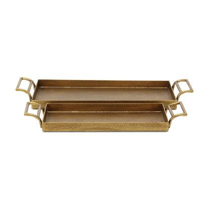 Set of Two Gold Cast Iron Handmade Vanity Trays With Handles HomeRoots