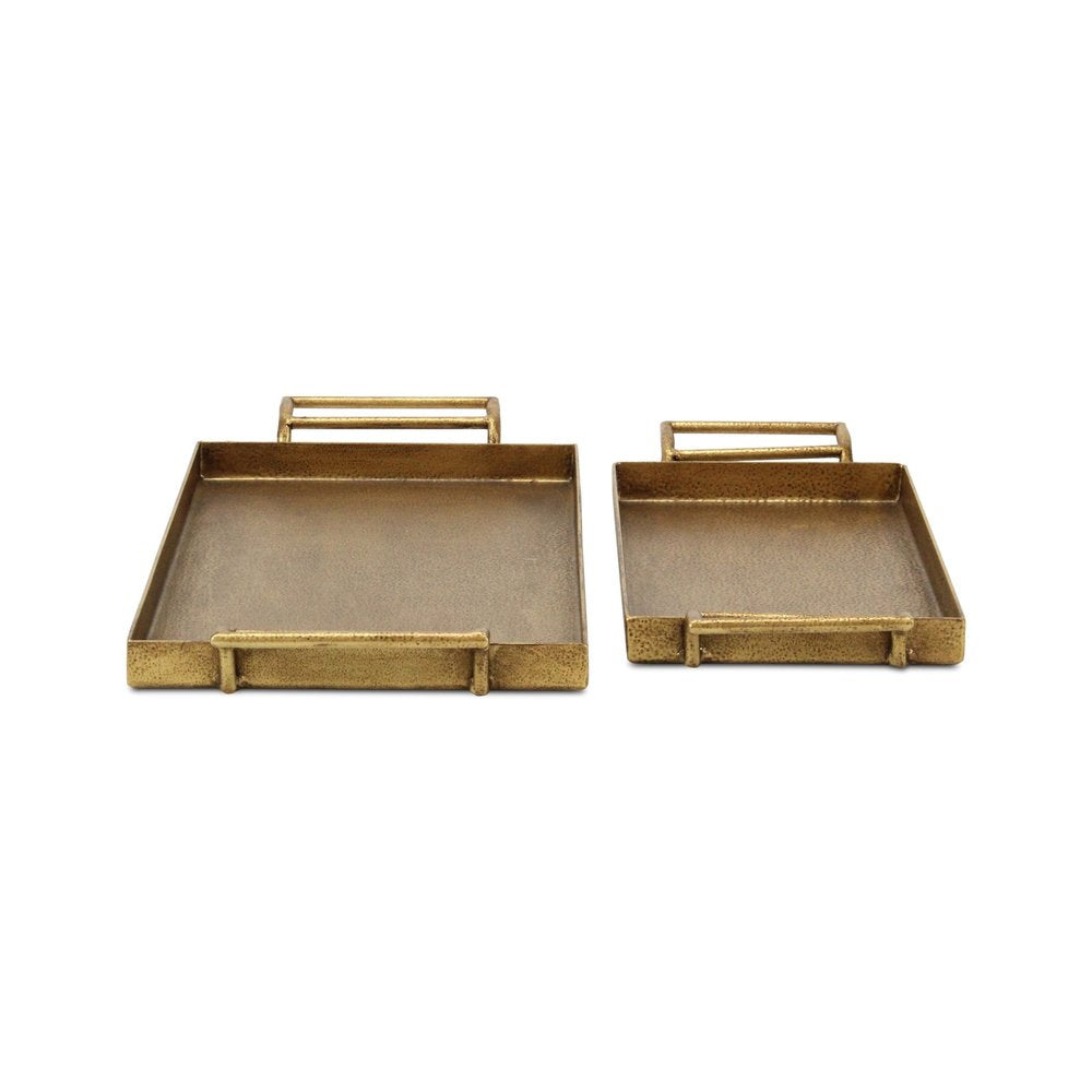 Set of Two Gold Cast Iron Handmade Vanity Trays With Handles HomeRoots