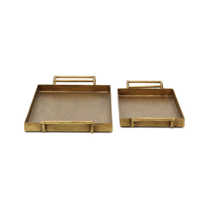 Set of Two Gold Cast Iron Handmade Vanity Trays With Handles HomeRoots