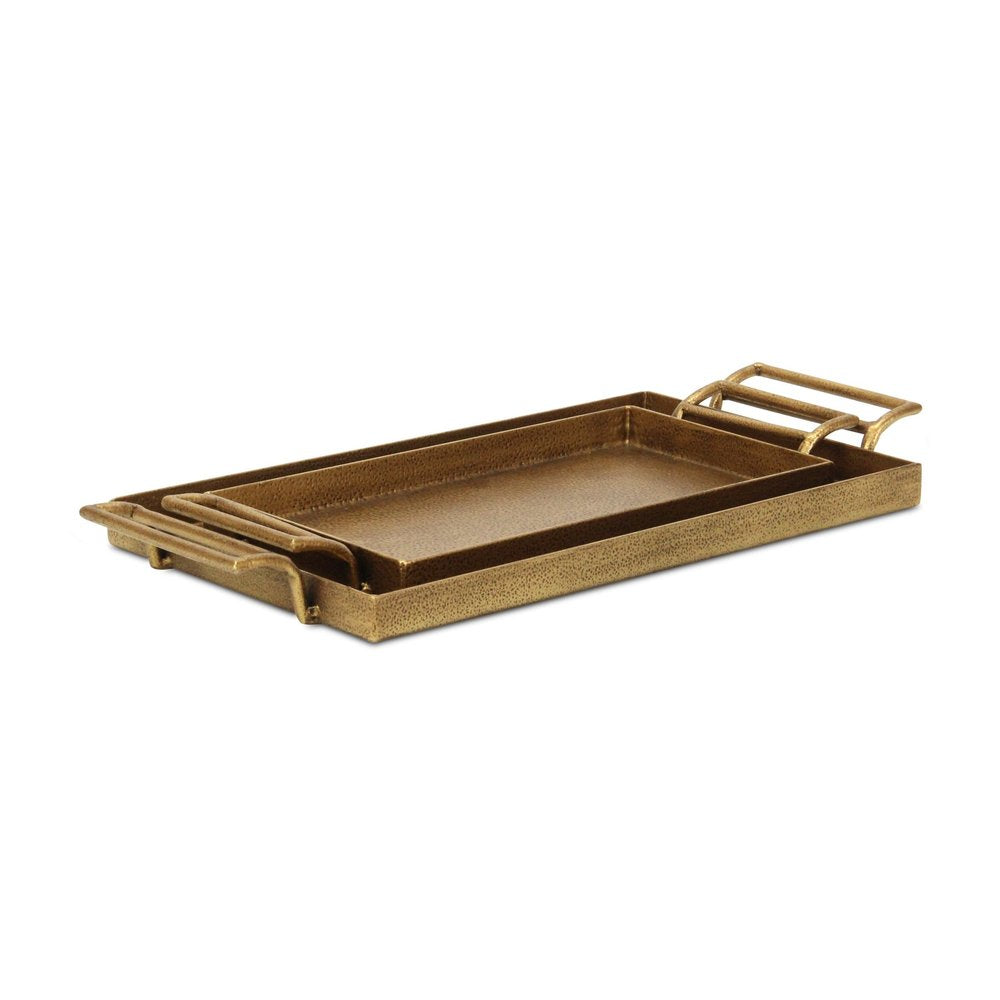 Set of Two Gold Cast Iron Handmade Vanity Trays With Handles HomeRoots