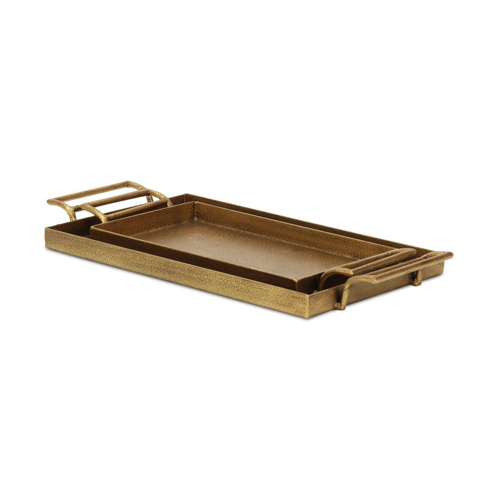 Set of Two Gold Cast Iron Handmade Vanity Trays With Handles HomeRoots