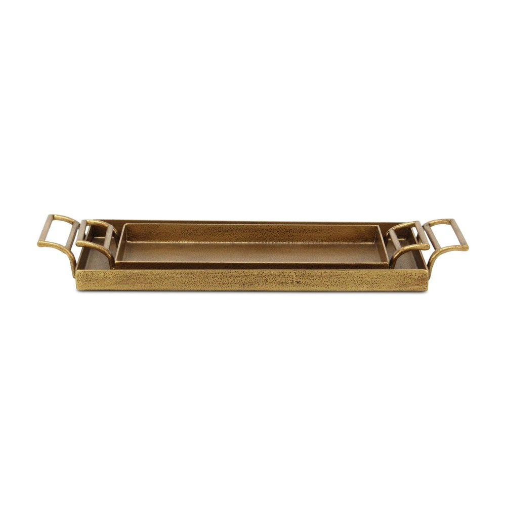 Set of Two Gold Cast Iron Handmade Vanity Trays With Handles HomeRoots