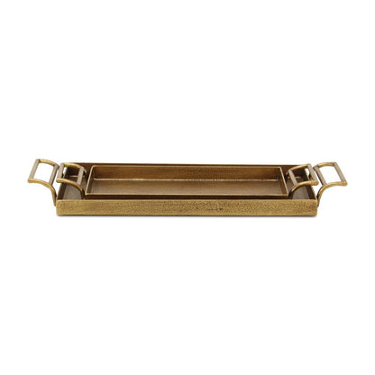 Set of Two Gold Cast Iron Handmade Vanity Trays With Handles HomeRoots