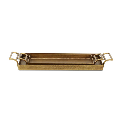 Set of Two Gold Cast Iron Handmade Vanity Trays With Handles