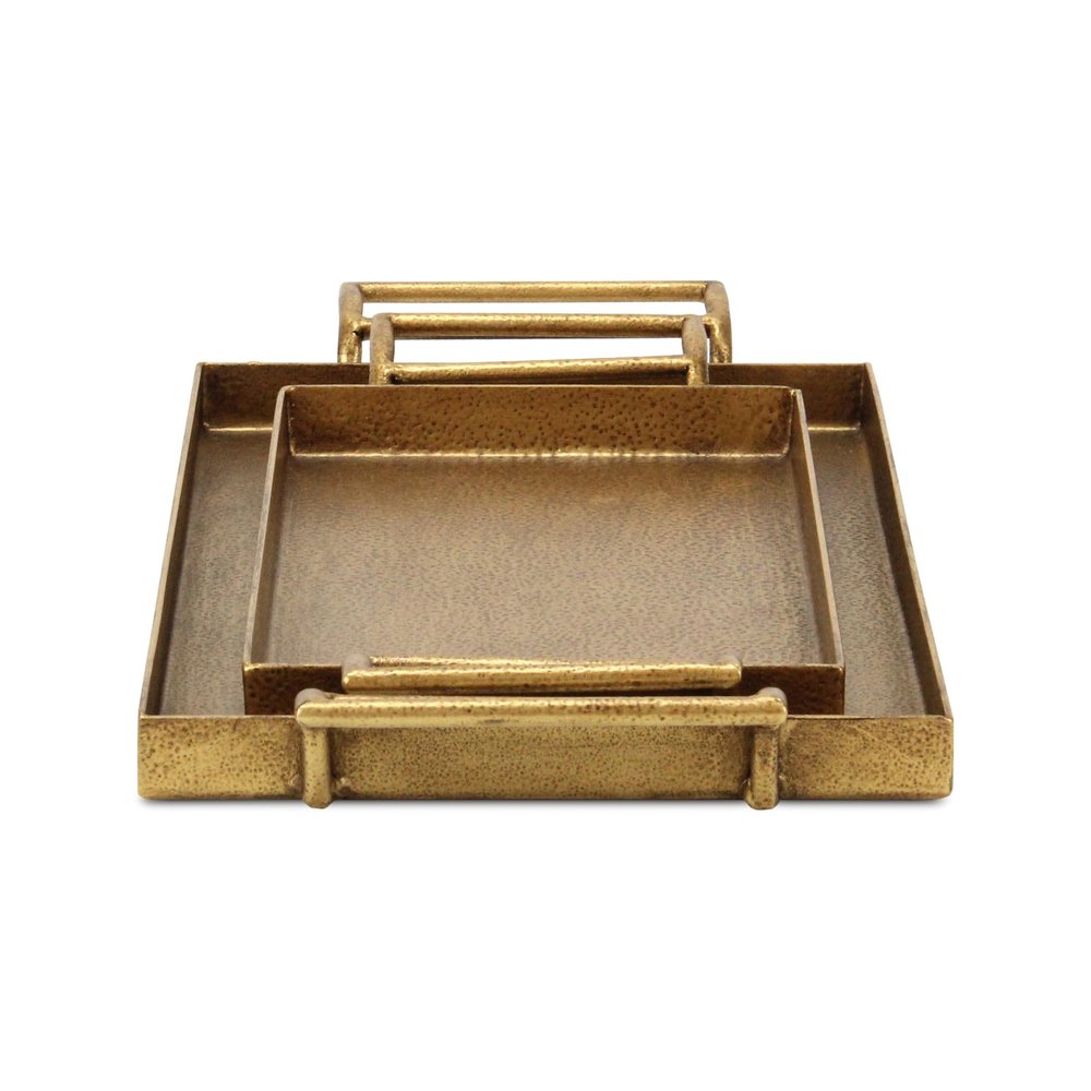 Set of Two Gold Cast Iron Handmade Vanity Trays With Handles HomeRoots