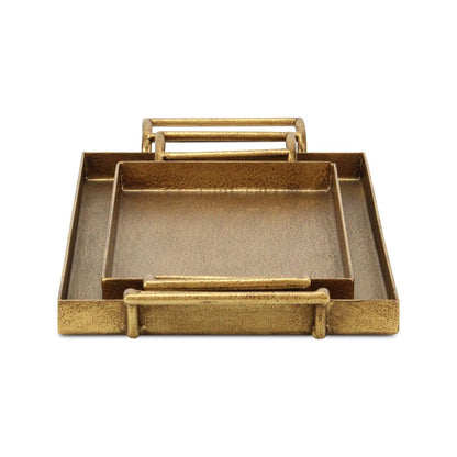 Set of Two Gold Cast Iron Handmade Vanity Trays With Handles HomeRoots