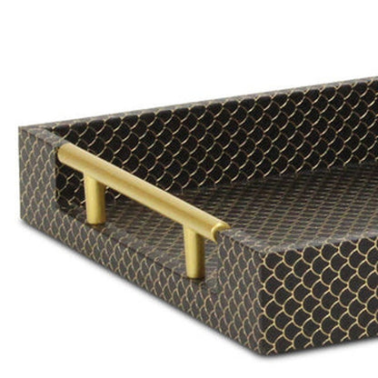 16" Black And Gold Geometric Print Handmade Serving Tray