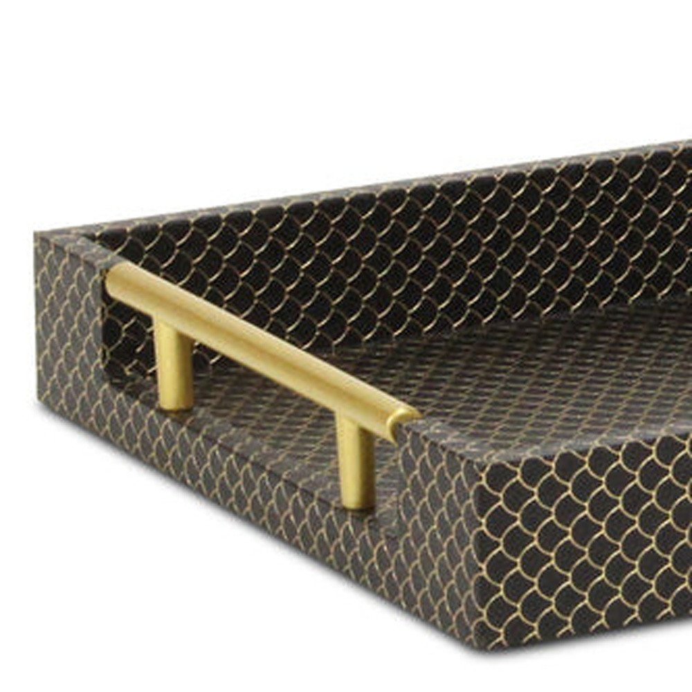 16" Black And Gold Geometric Print Handmade Serving Tray HomeRoots