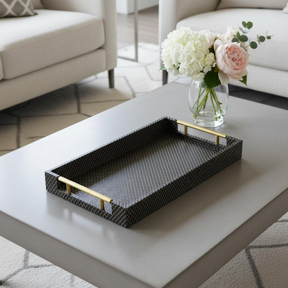16" Black And Gold Geometric Print Handmade Serving Tray — view 11