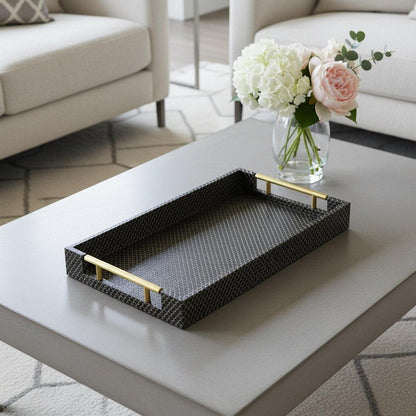 16" Black And Gold Geometric Print Handmade Serving Tray HomeRoots
