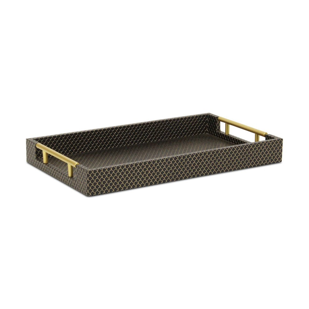16" Black And Gold Geometric Print Handmade Serving Tray — view 6