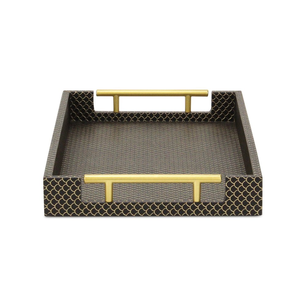 16" Black And Gold Geometric Print Handmade Serving Tray — view 5