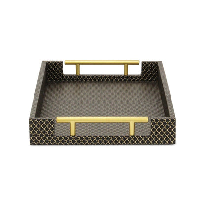 16" Black And Gold Geometric Print Handmade Serving Tray HomeRoots