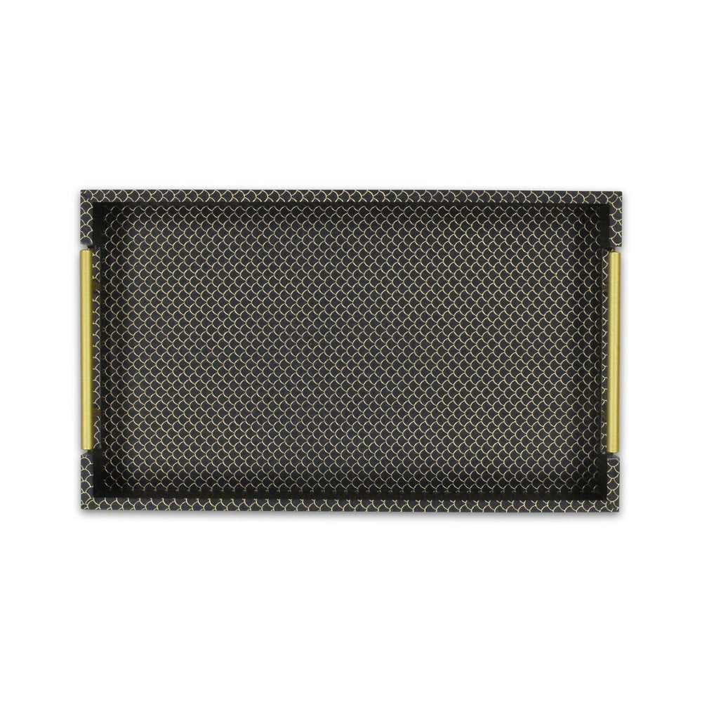 16" Black And Gold Geometric Print Handmade Serving Tray — view 6