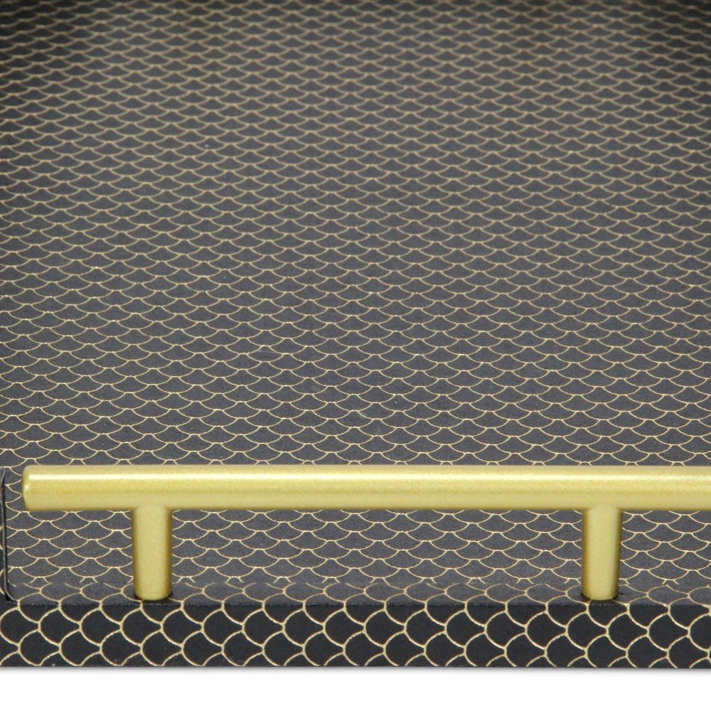 16" Black And Gold Geometric Print Handmade Serving Tray — view 11