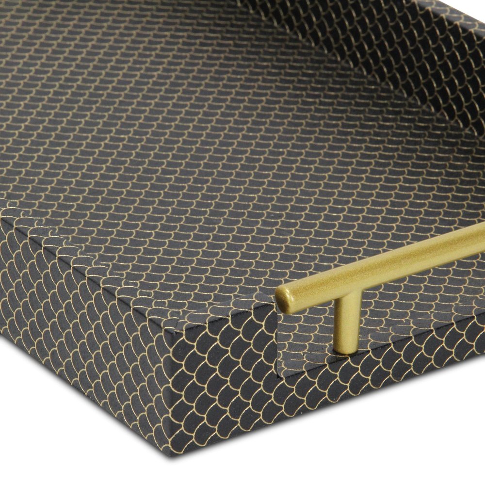 16" Black And Gold Geometric Print Handmade Serving Tray — view 9