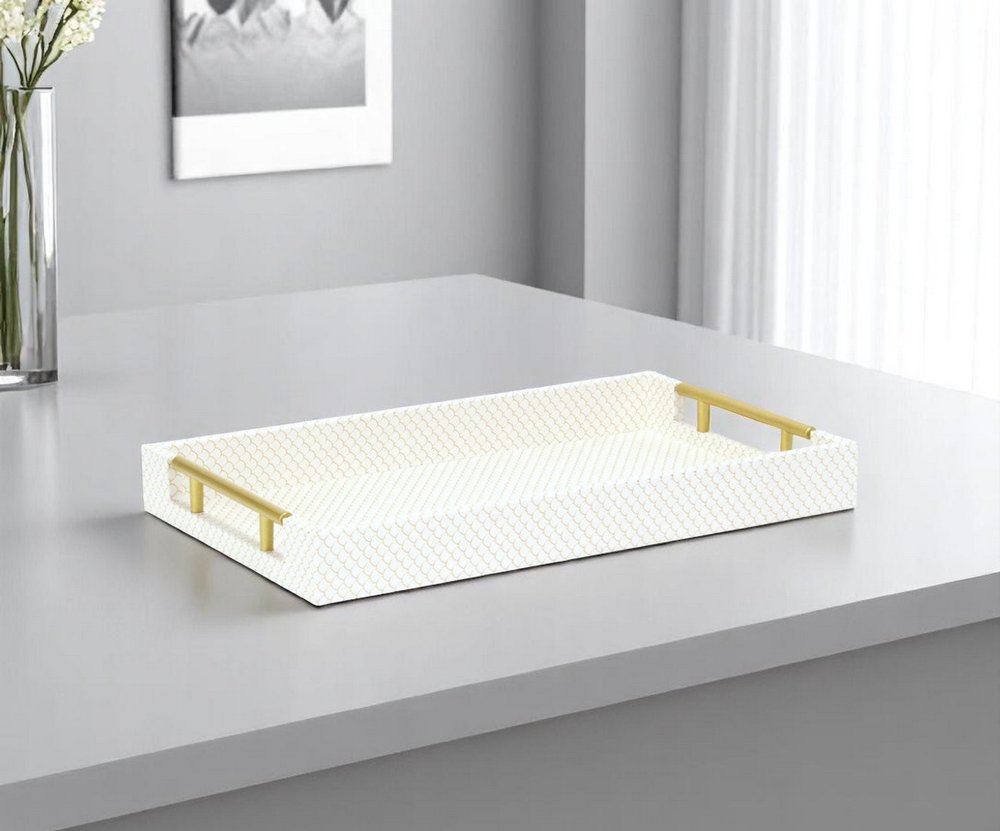 16" Black And Gold Geometric Print Handmade Serving Tray HomeRoots