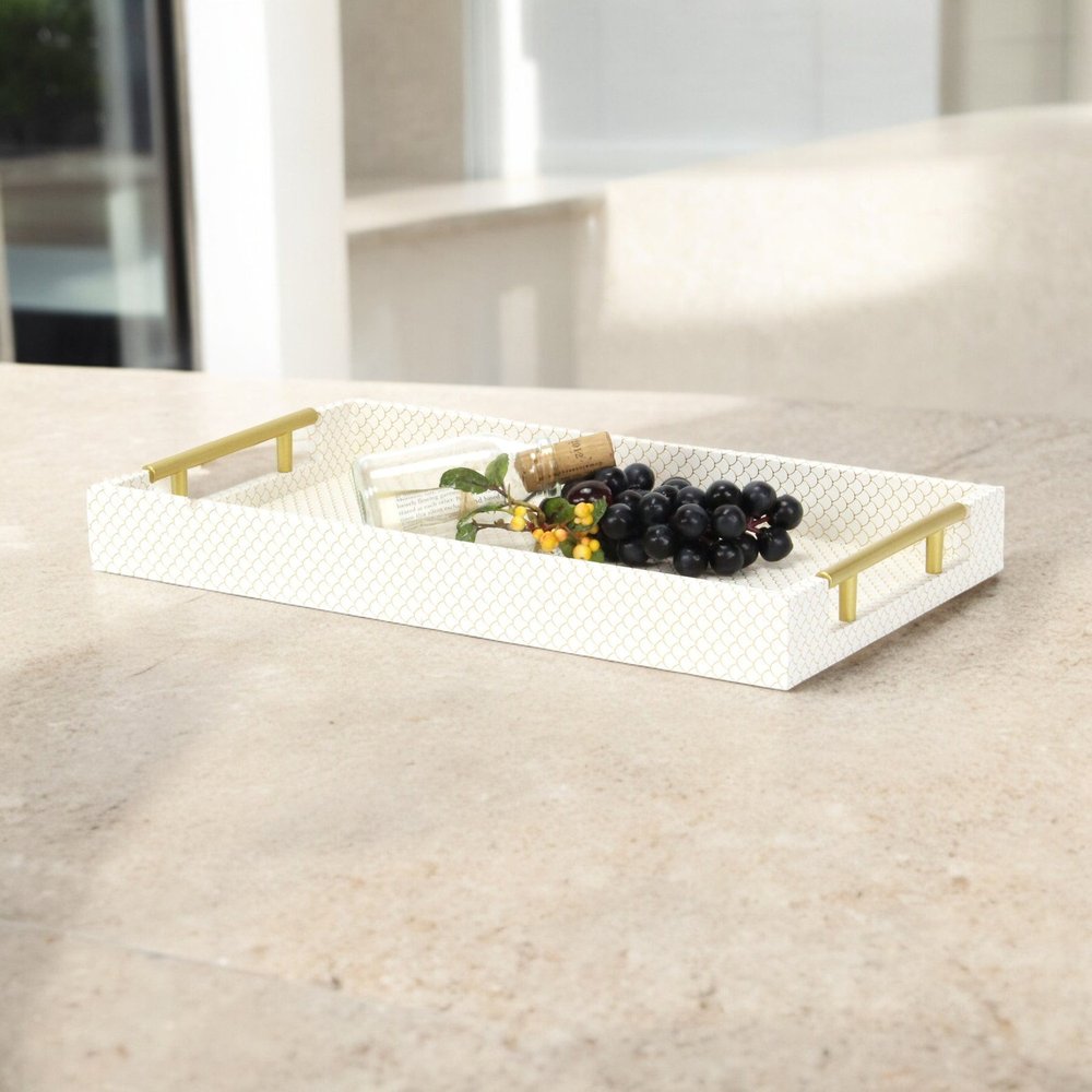 16" Black And Gold Geometric Print Handmade Serving Tray