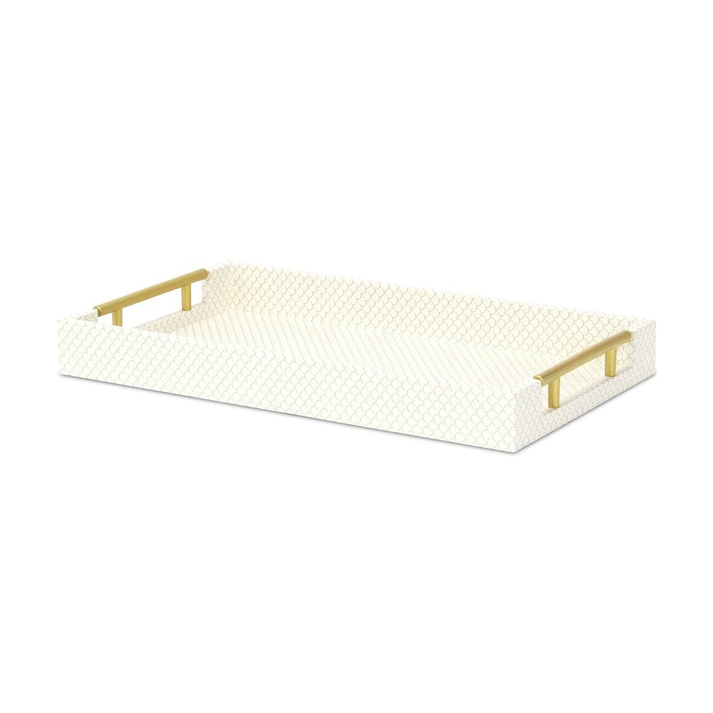 16" Black And Gold Geometric Print Handmade Serving Tray