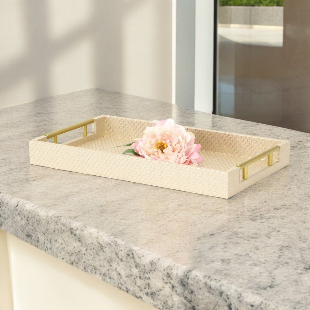 16" Black And Gold Geometric Print Handmade Serving Tray — view 30