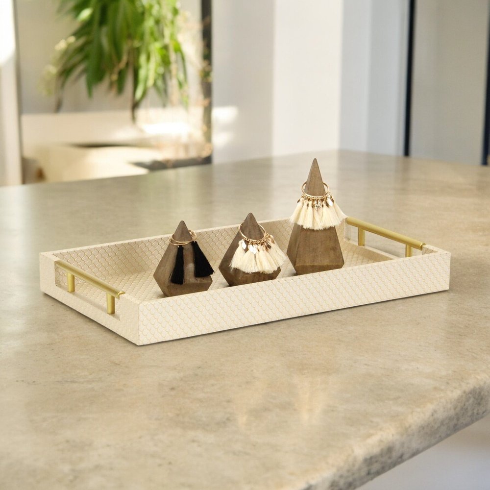16" Black And Gold Geometric Print Handmade Serving Tray HomeRoots