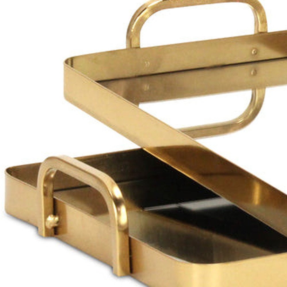 Set of Two Gold And Mirrored Glass Handmade Serving Trays HomeRoots