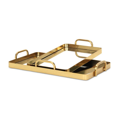 Set of Two Gold And Mirrored Glass Handmade Serving Trays HomeRoots