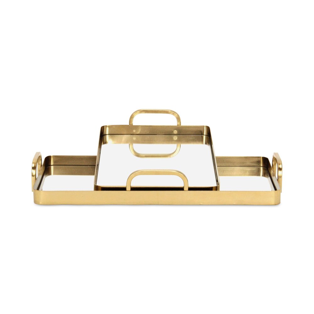 Set of Two Gold And Mirrored Glass Handmade Serving Trays — view 2