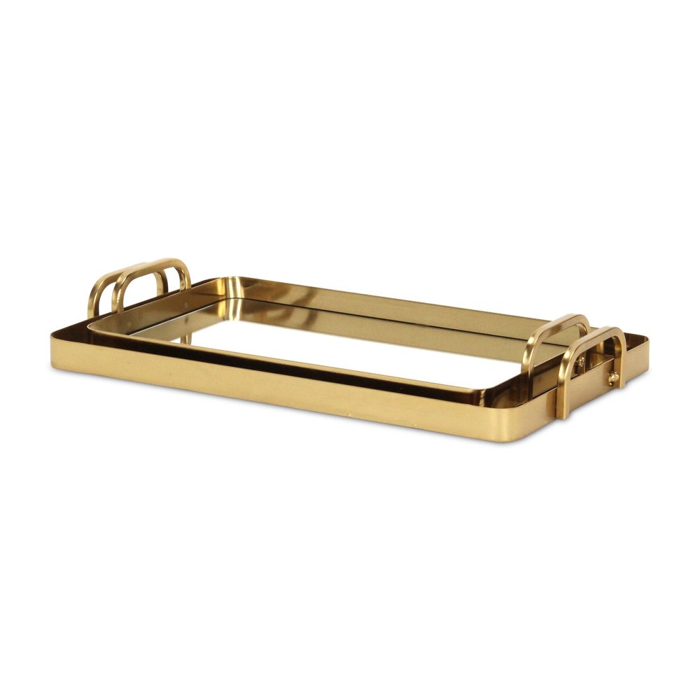 Set of Two Gold And Mirrored Glass Handmade Serving Trays HomeRoots