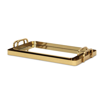 Set of Two Gold And Mirrored Glass Handmade Serving Trays HomeRoots