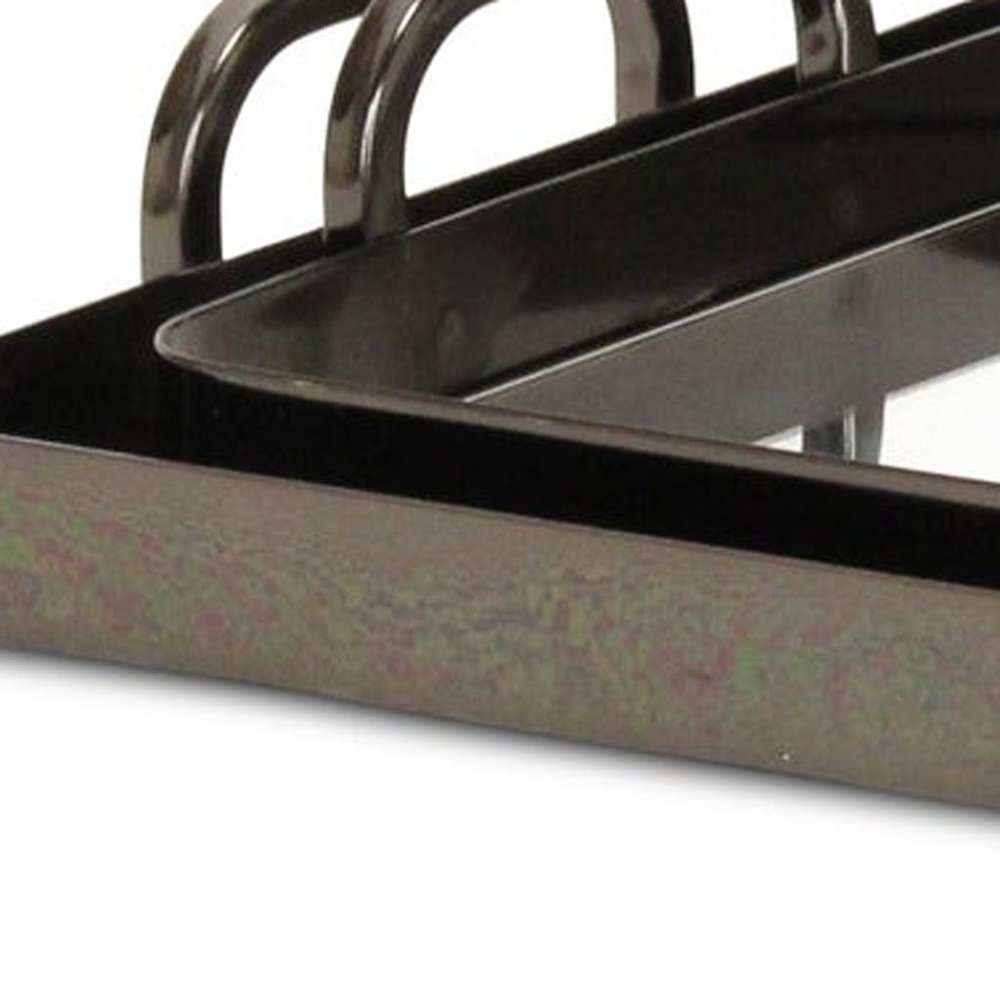 Set of Two Pewter Aluminum And Mirrored Glass Handmade Serving Trays HomeRoots