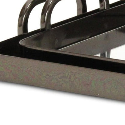 Set of Two Pewter Aluminum And Mirrored Glass Handmade Serving Trays HomeRoots