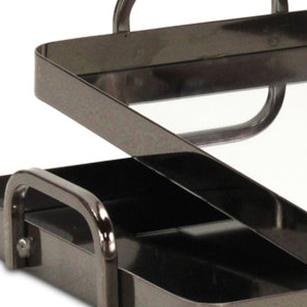 Set of Two Pewter Aluminum And Mirrored Glass Handmade Serving Trays HomeRoots