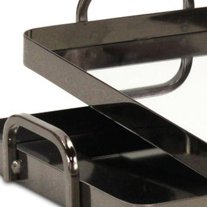 Set of Two Pewter Aluminum And Mirrored Glass Handmade Serving Trays HomeRoots