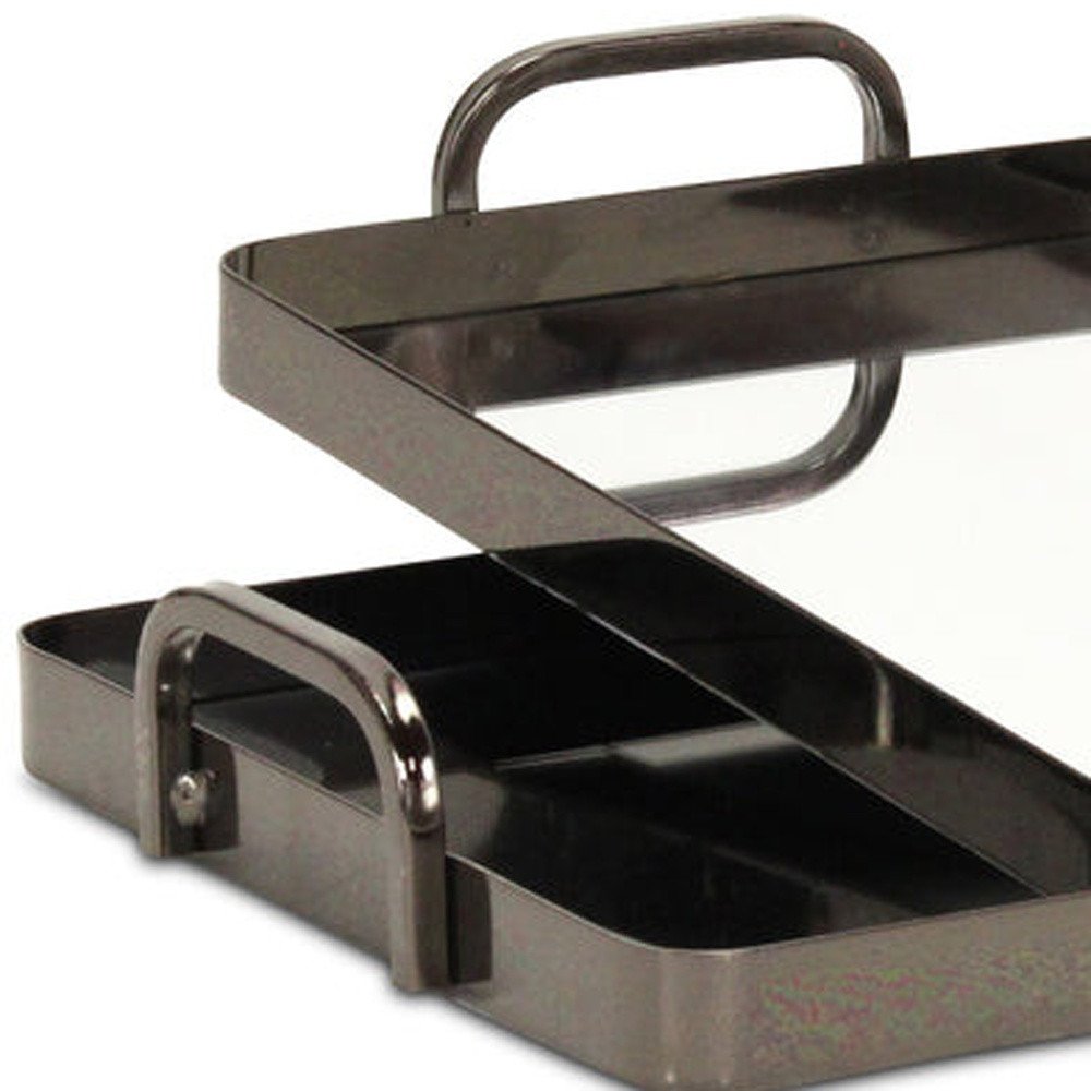 Set of Two Pewter Aluminum And Mirrored Glass Handmade Serving Trays HomeRoots