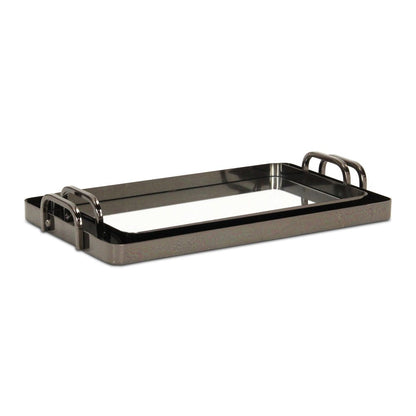 Set of Two Pewter Aluminum And Mirrored Glass Handmade Serving Trays HomeRoots