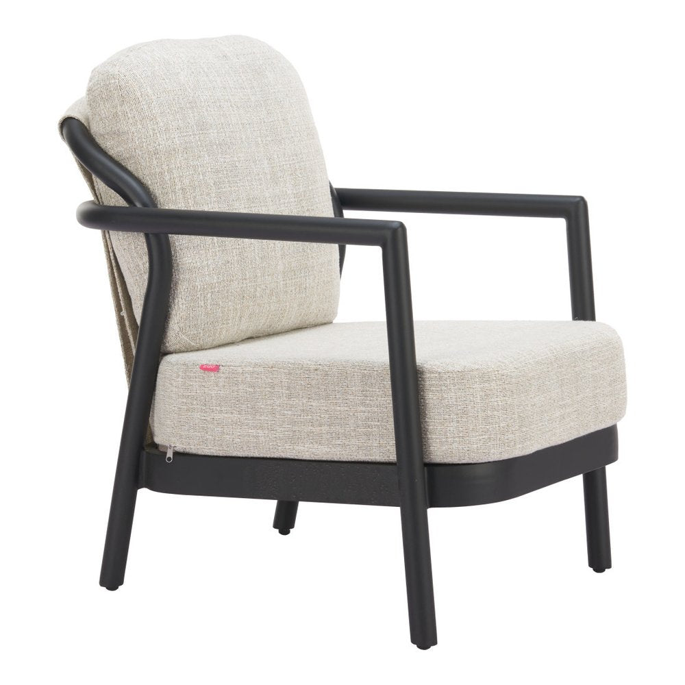 25" Beige and Black Fabric Arm Chair HomeRoots