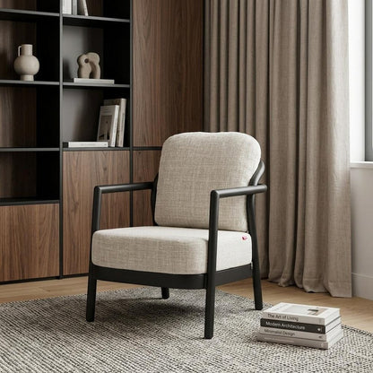 25" Beige and Black Fabric Arm Chair HomeRoots